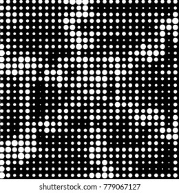 Abstract grunge grid polka dot halftone background pattern. Spotted black and white vector line illustration
