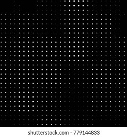 Abstract grunge grid polka dot halftone background pattern. Spotted black and white vector line illustration
