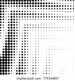 Abstract grunge grid polka dot halftone background pattern. Spotted black and white vector line illustration
