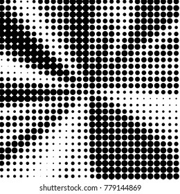 Abstract grunge grid polka dot halftone background pattern. Spotted black and white vector line illustration
