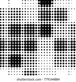 Abstract grunge grid polka dot halftone background pattern. Spotted black and white vector line illustration
