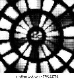 Abstract grunge grid polka dot halftone background pattern. Spotted black and white vector line illustration
