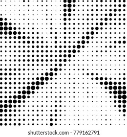 Abstract grunge grid polka dot halftone background pattern. Spotted black and white vector line illustration
