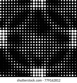 Abstract grunge grid polka dot halftone background pattern. Spotted black and white vector line illustration
