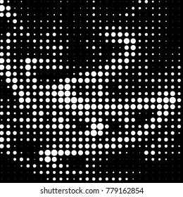 Abstract grunge grid polka dot halftone background pattern. Spotted black and white vector line illustration
