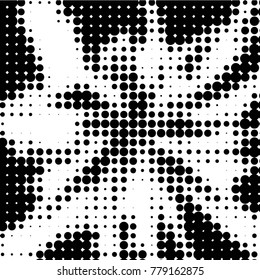 Abstract grunge grid polka dot halftone background pattern. Spotted black and white vector line illustration
