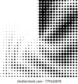Abstract grunge grid polka dot halftone background pattern. Spotted black and white vector line illustration
