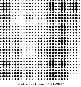 Abstract grunge grid polka dot halftone background pattern. Spotted black and white vector line illustration
