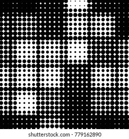 Abstract grunge grid polka dot halftone background pattern. Spotted black and white vector line illustration
