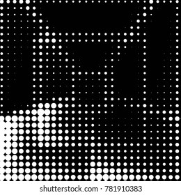 Abstract grunge grid polka dot halftone background pattern. Spotted black and white vector line illustration
