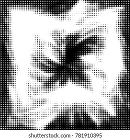 Abstract grunge grid polka dot halftone background pattern. Spotted black and white vector line illustration
