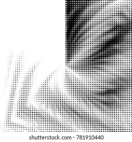 Abstract grunge grid polka dot halftone background pattern. Spotted black and white vector line illustration
