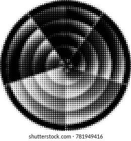 Abstract grunge grid polka dot halftone background pattern. Spotted black and white vector line illustration
