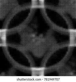 Abstract grunge grid polka dot halftone background pattern. Spotted black and white vector line illustration
