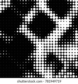 Abstract grunge grid polka dot halftone background pattern. Spotted black and white vector line illustration
