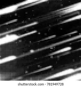Abstract grunge grid polka dot halftone background pattern. Spotted black and white vector line illustration
