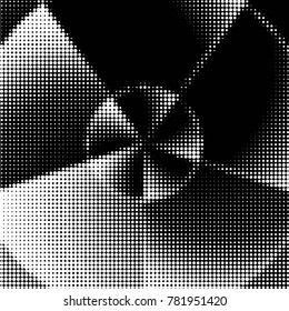 Abstract grunge grid polka dot halftone background pattern. Spotted black and white vector line illustration
