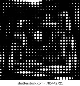 Abstract grunge grid polka dot halftone background pattern. Spotted black and white vector line illustration
