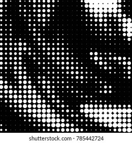Abstract grunge grid polka dot halftone background pattern. Spotted black and white vector line illustration
