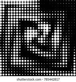 Abstract grunge grid polka dot halftone background pattern. Spotted black and white vector line illustration
