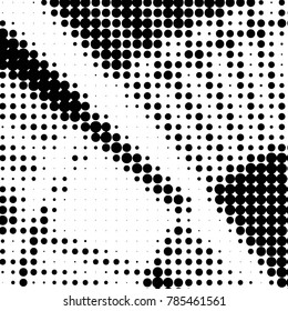 Abstract grunge grid polka dot halftone background pattern. Spotted black and white vector line illustration
