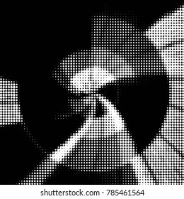 Abstract grunge grid polka dot halftone background pattern. Spotted black and white vector line illustration
