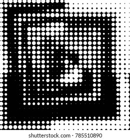 Abstract grunge grid polka dot halftone background pattern. Spotted black and white vector line illustration
