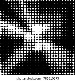 Abstract grunge grid polka dot halftone background pattern. Spotted black and white vector line illustration
