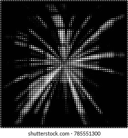 Abstract grunge grid polka dot halftone background pattern. Spotted black and white vector line illustration
