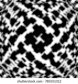 Abstract grunge grid polka dot halftone background pattern. Spotted black and white vector line illustration
