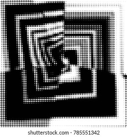Abstract grunge grid polka dot halftone background pattern. Spotted black and white vector line illustration
