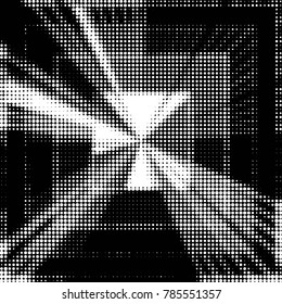 Abstract grunge grid polka dot halftone background pattern. Spotted black and white vector line illustration
