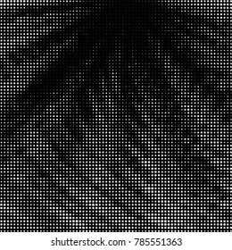 Abstract grunge grid polka dot halftone background pattern. Spotted black and white vector line illustration
