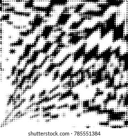 Abstract grunge grid polka dot halftone background pattern. Spotted black and white vector line illustration
