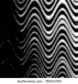 Abstract grunge grid polka dot halftone background pattern. Spotted black and white vector line illustration
