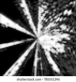 Abstract grunge grid polka dot halftone background pattern. Spotted black and white vector line illustration
