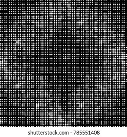 Abstract grunge grid polka dot halftone background pattern. Spotted black and white vector line illustration
