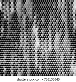 Abstract grunge grid polka dot halftone background pattern. Spotted black and white vector line illustration
