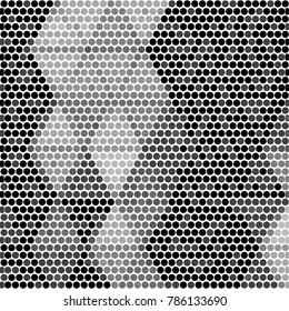 Abstract grunge grid polka dot halftone background pattern. Spotted black and white vector line illustration
