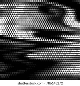 Abstract grunge grid polka dot halftone background pattern. Spotted black and white vector line illustration

