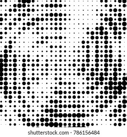 Abstract grunge grid polka dot halftone background pattern. Spotted black and white vector line illustration
