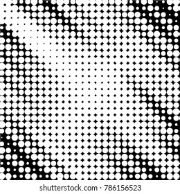 Abstract grunge grid polka dot halftone background pattern. Spotted black and white vector line illustration

