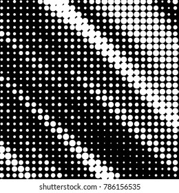 Abstract grunge grid polka dot halftone background pattern. Spotted black and white vector line illustration

