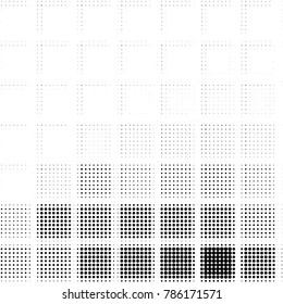 Abstract grunge grid polka dot halftone background pattern. Spotted black and white vector line illustration
