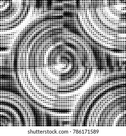 Abstract grunge grid polka dot halftone background pattern. Spotted black and white vector line illustration
