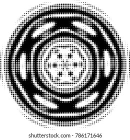 Abstract grunge grid polka dot halftone background pattern. Spotted black and white vector line illustration
