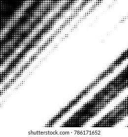 Abstract grunge grid polka dot halftone background pattern. Spotted black and white vector line illustration
