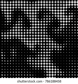 Abstract grunge grid polka dot halftone background pattern. Spotted black and white vector line illustration