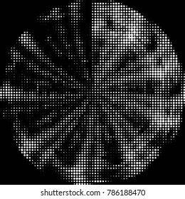 Abstract grunge grid polka dot halftone background pattern. Spotted black and white vector line illustration