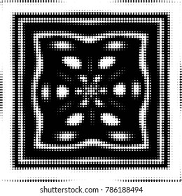 Abstract grunge grid polka dot halftone background pattern. Spotted black and white vector line illustration